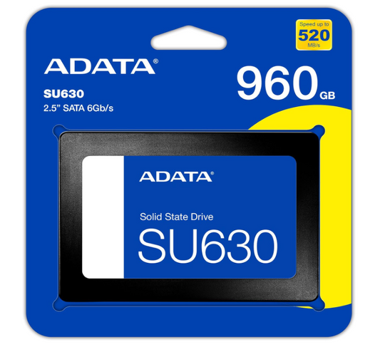 ADATA Unidad de Estado Sólido SSD SU630 960GB 3D NAND , SATA III,QLC,2.5",520 MB/s de lectura y 450 MB/s de escritura Vikingotek